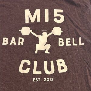 M15 Bar Bell Club Est. 2012 🏋️‍♂️ Eggplant Size Medium Weightlifting Shirt